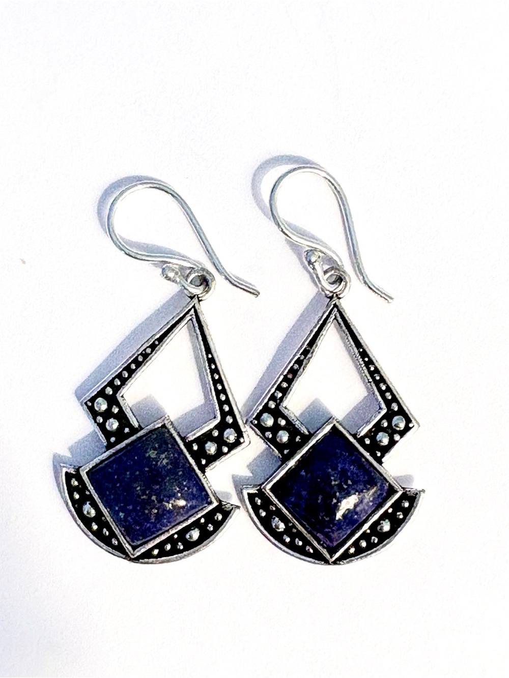 Beautiful, 1 1/2 inch, 925 marked, Lapis Lazuli earrings.